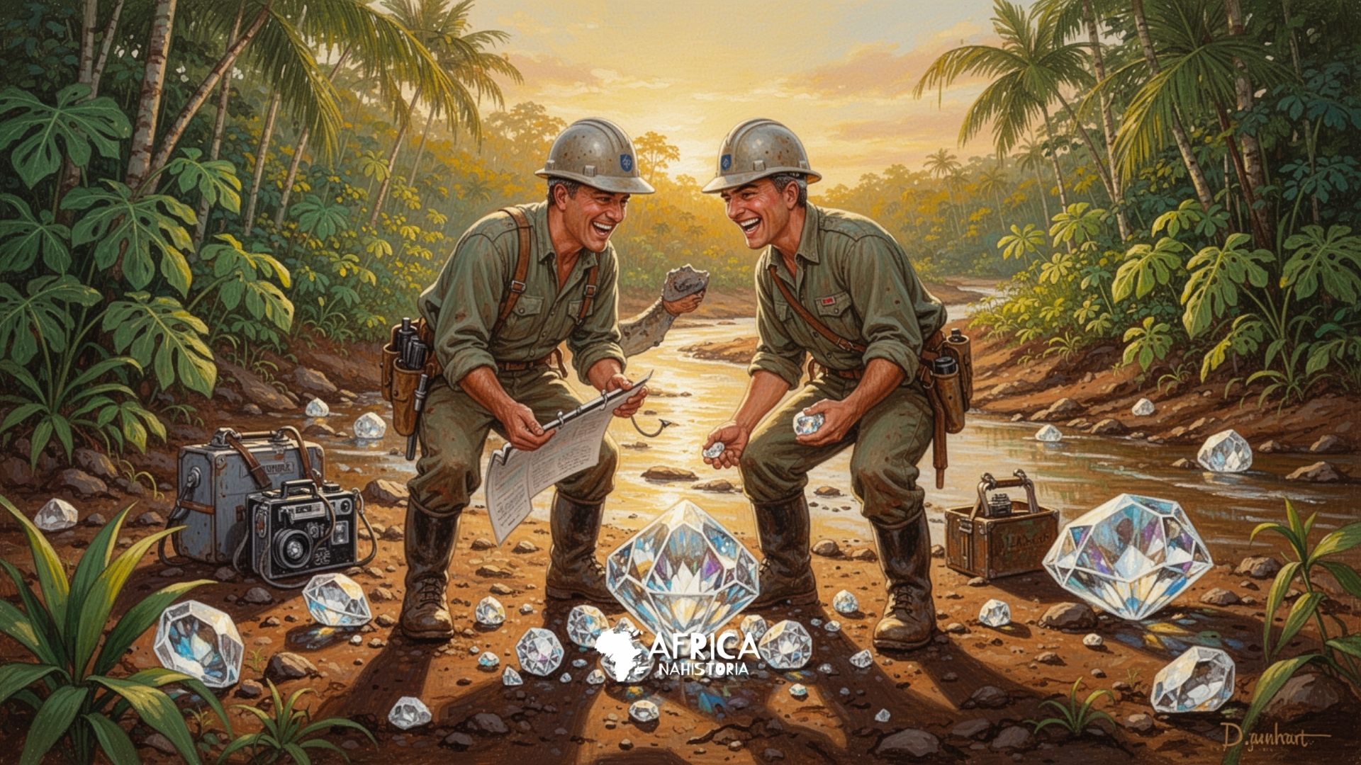 J. Janmart e J. D. Clark Trabalharam nos depósitos de aluviões das minas de diamantes em Angola